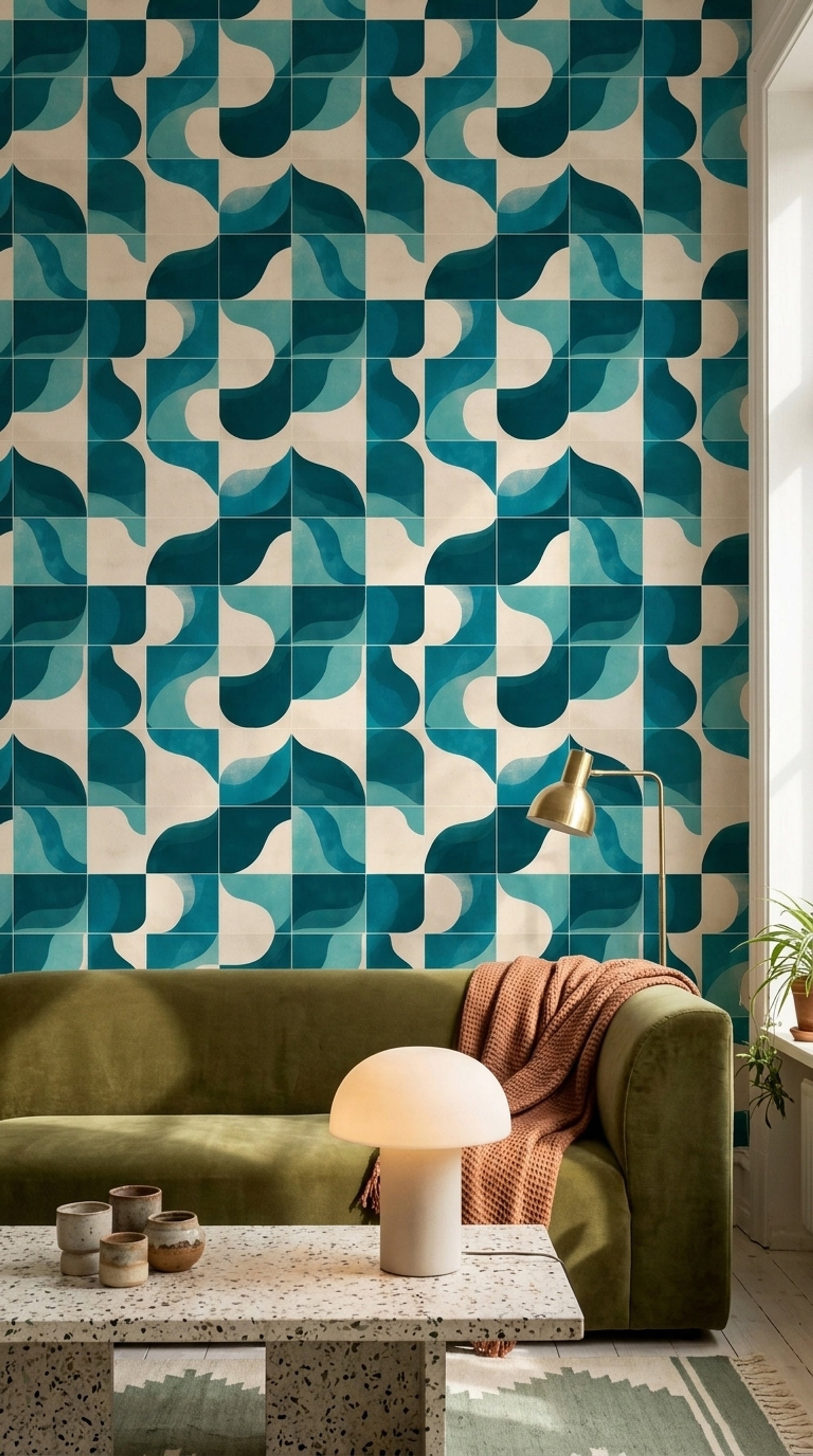 Mid Century Modern Wallpaper Retro Geometric Removable Wall Decor