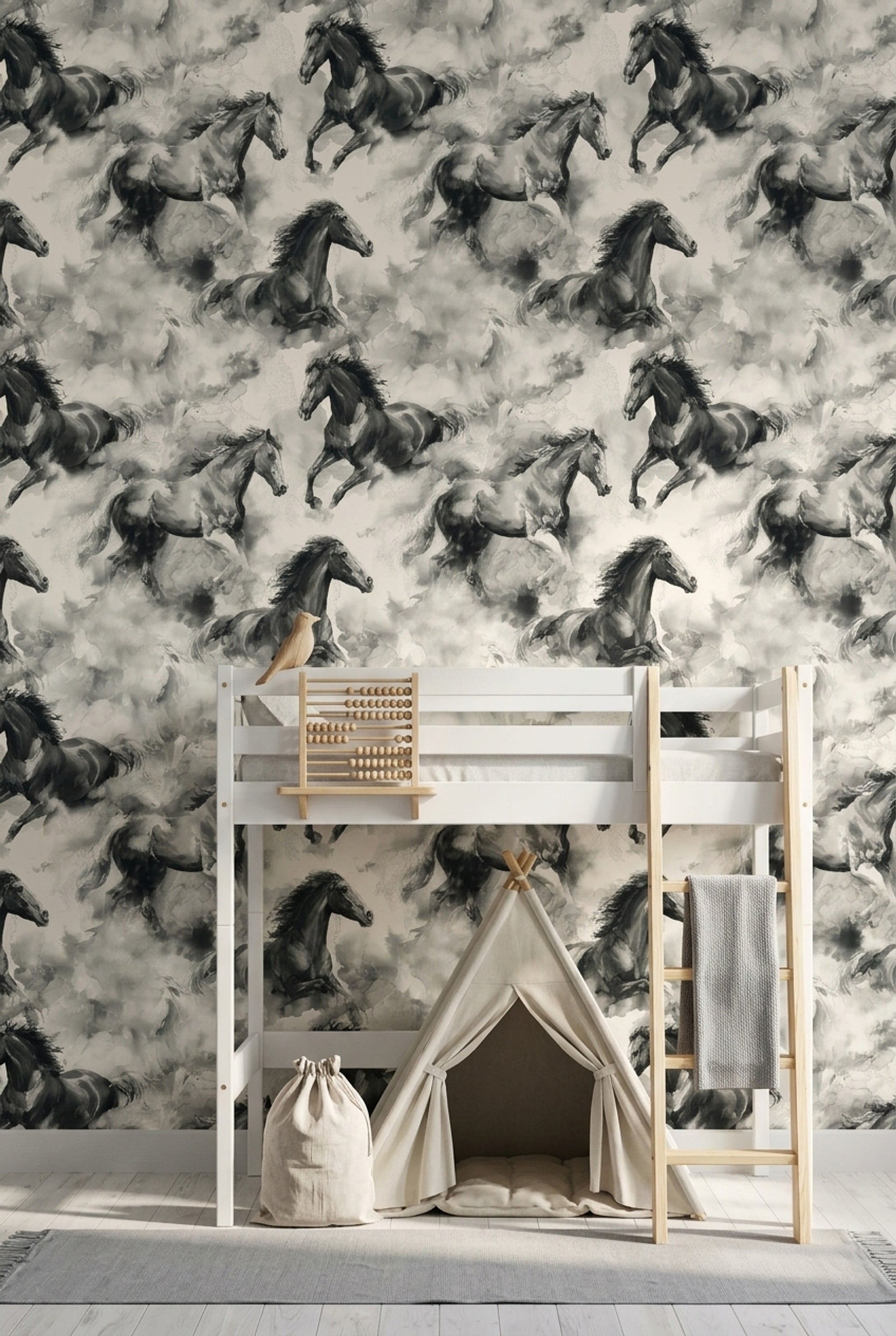 Galloping Wallpaper Watercolor Wash Ink Sketch Decorative Mural