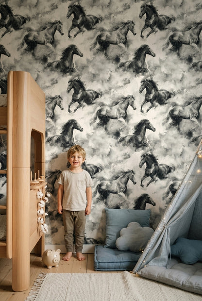 Galloping Wallpaper Watercolor Wash Ink Sketch Decorative Mural