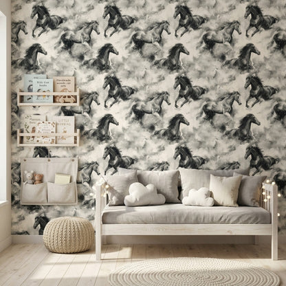 Galloping Wallpaper Watercolor Wash Ink Sketch Decorative Mural