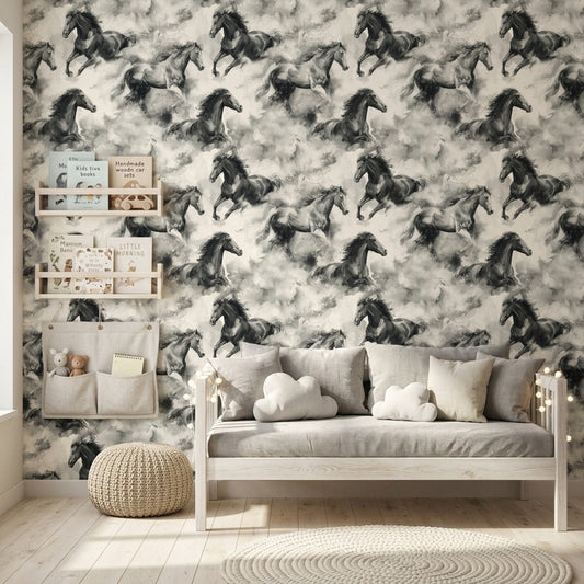 Galloping Wallpaper Watercolor Wash Ink Sketch Decorative Mural