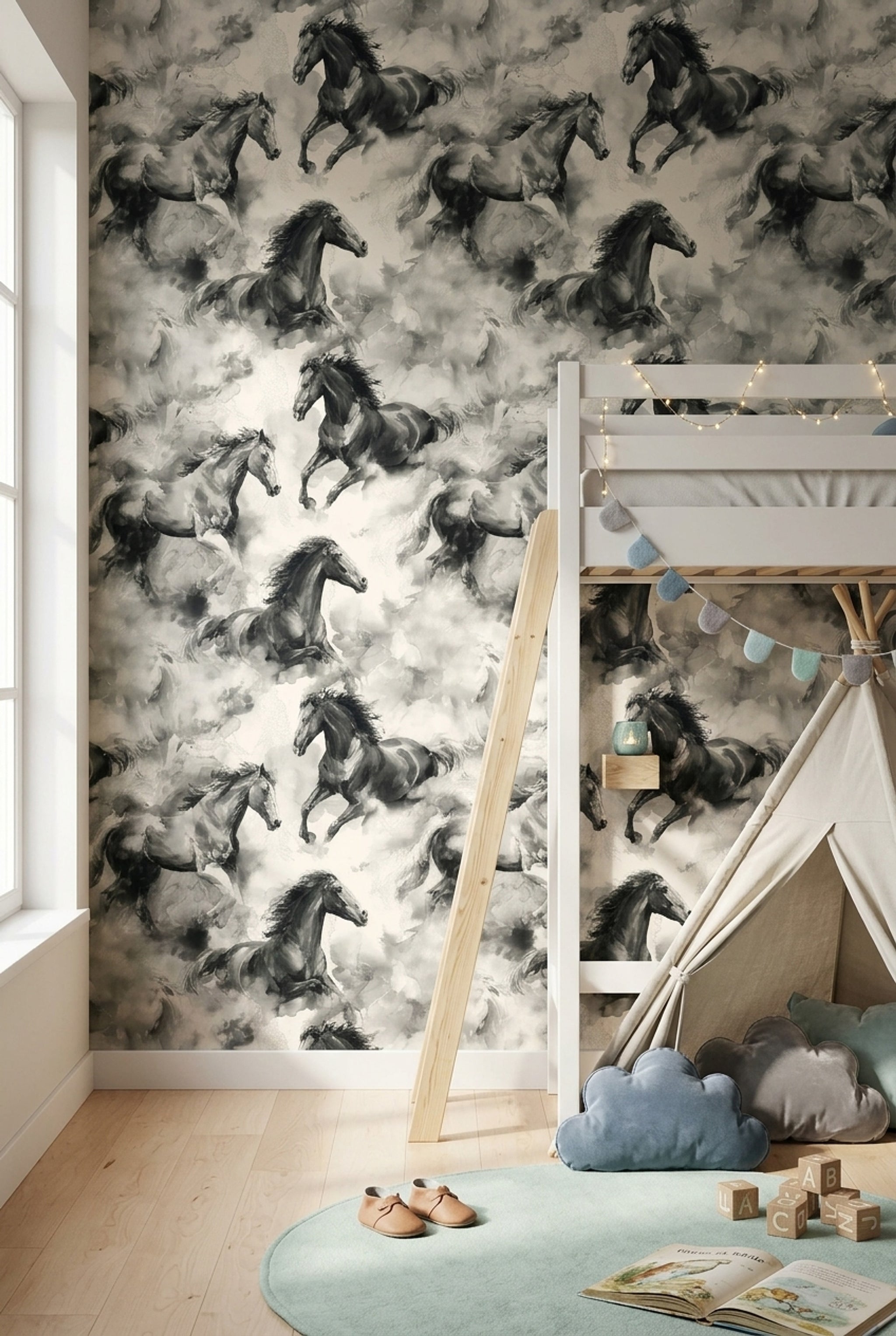 Galloping Wallpaper Watercolor Wash Ink Sketch Decorative Mural