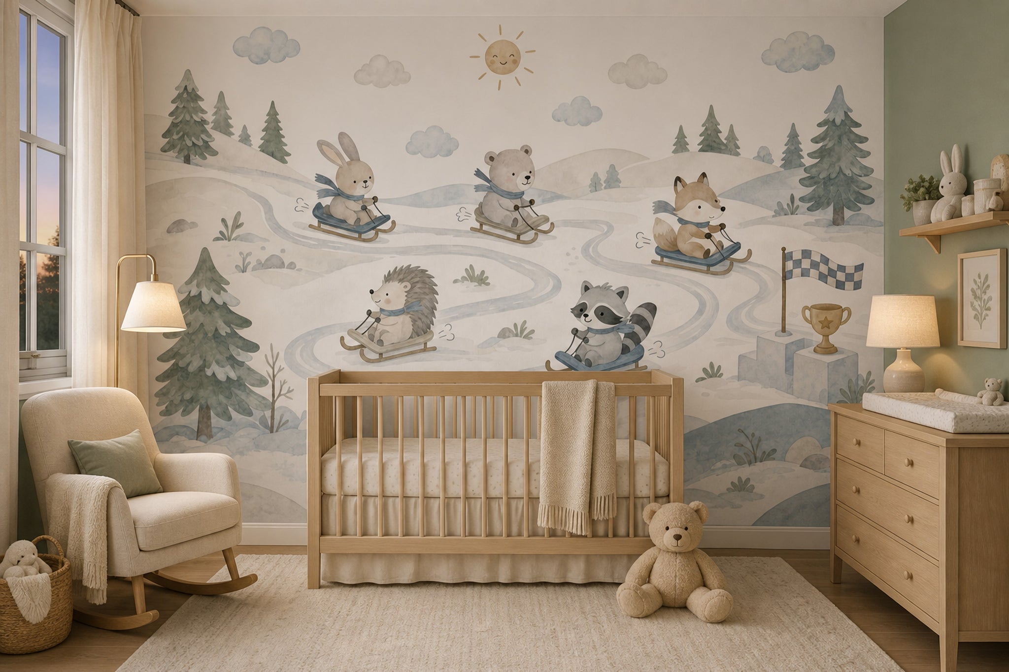 Winter Landscape Wallpaper Watercolor Removable Woodland Animals Wall Decor