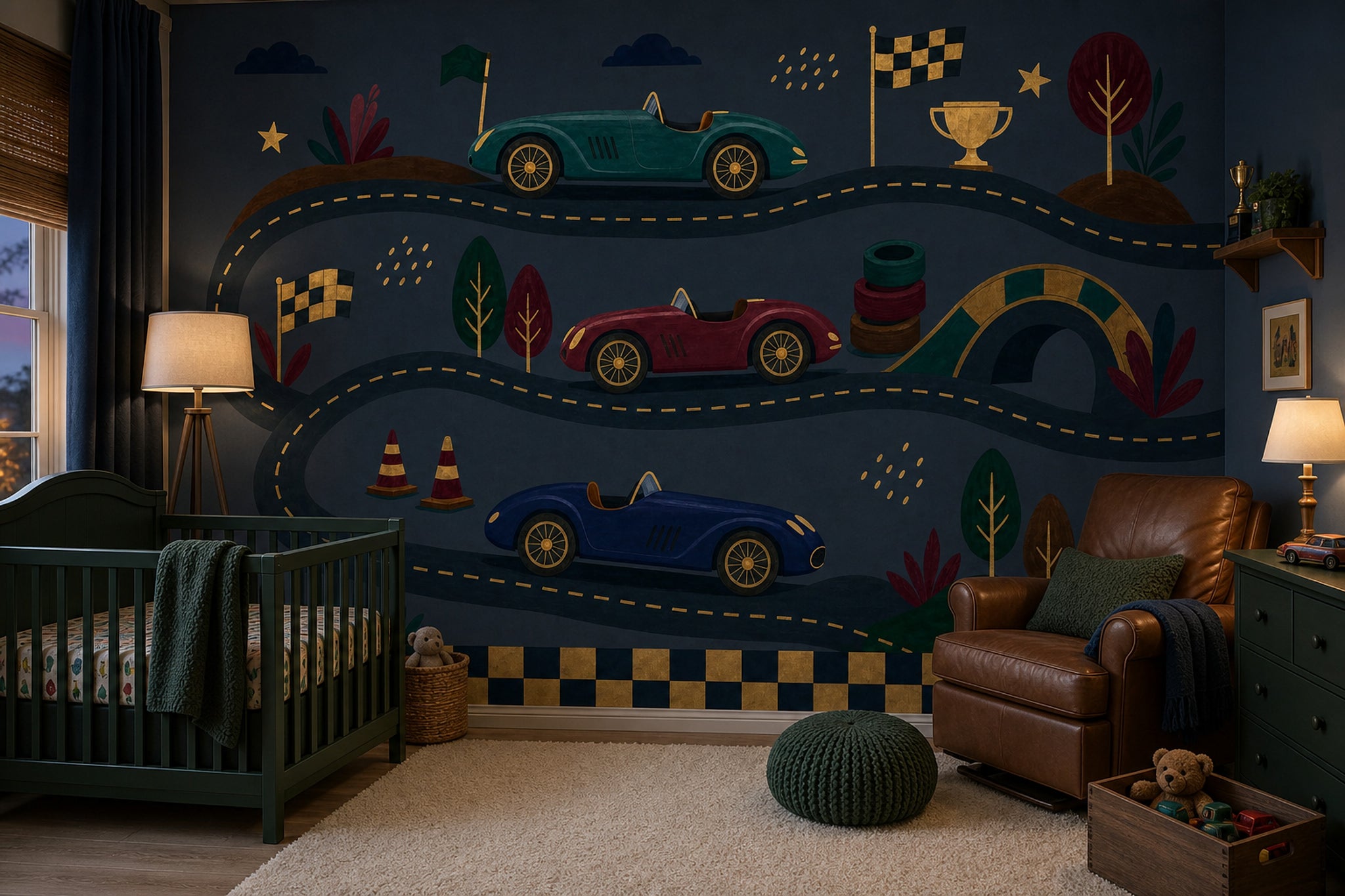 Dark Racing Wallpaper Vintage Race Cars Winding Road Track Wall Mural