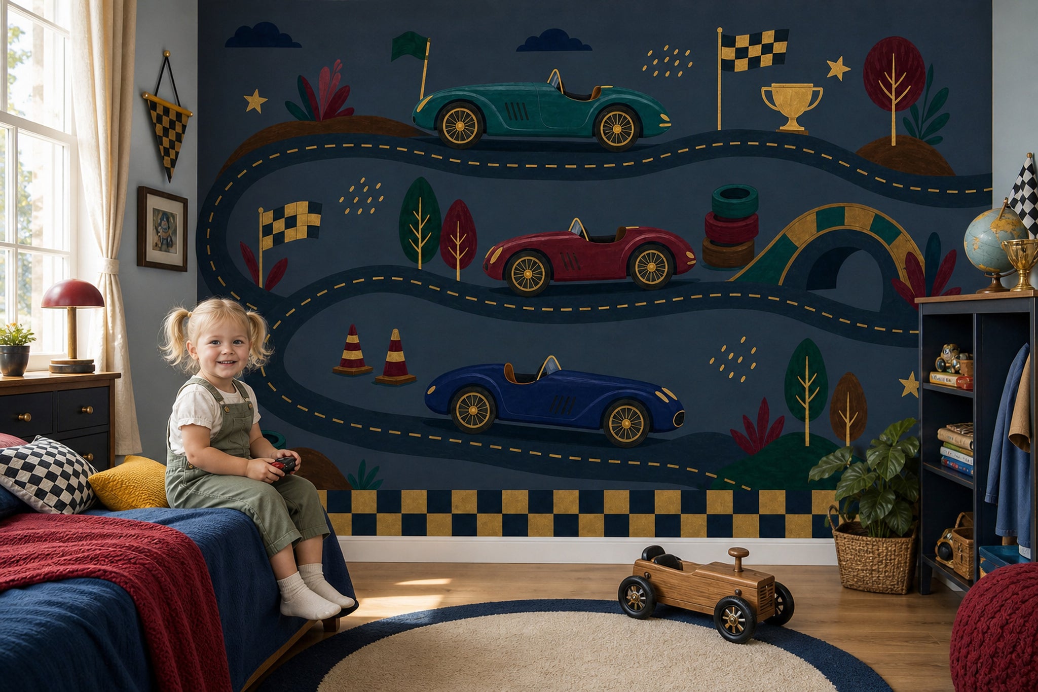 Dark Racing Wallpaper Vintage Race Cars Winding Road Track Wall Mural