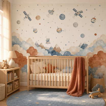 Satellites Wallpaper Planets Removable Nursery Wall Decor