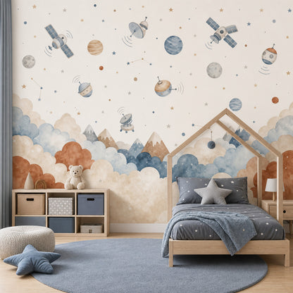 Satellites Wallpaper Planets Removable Nursery Wall Decor