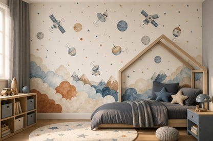 Satellites Wallpaper Planets Removable Nursery Wall Decor