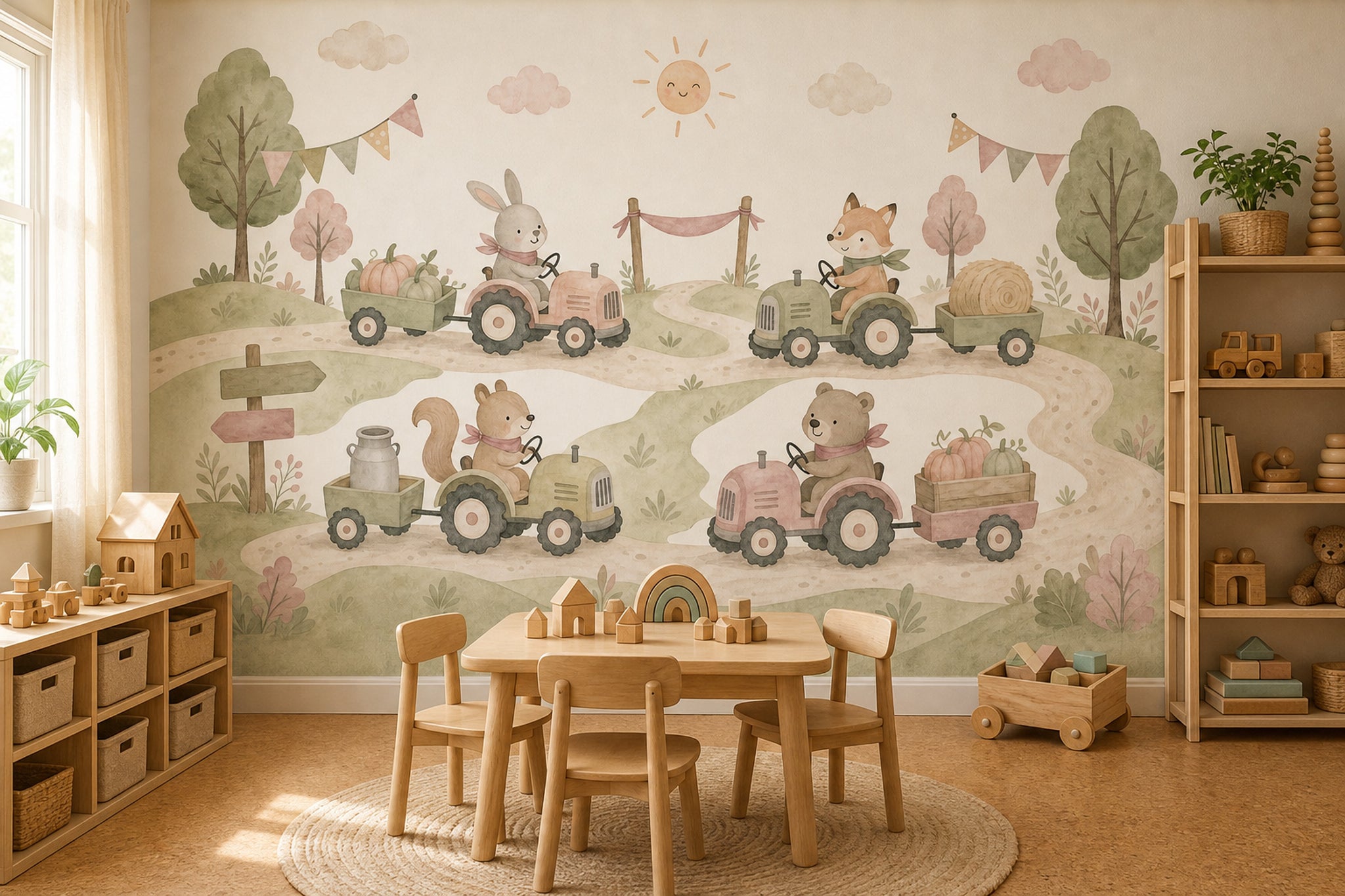 Pastel Farm Wallpaper Watercolor Cute Animals Wall Mural