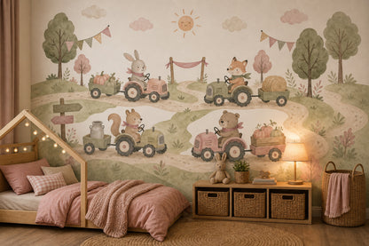 Pastel Farm Wallpaper Watercolor Cute Animals Wall Mural