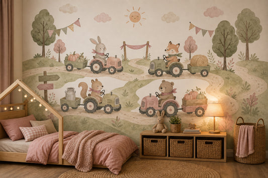 Pastel Farm Wallpaper Watercolor Cute Animals Wall Mural