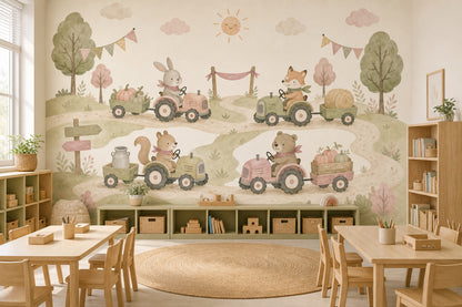 Pastel Farm Wallpaper Watercolor Cute Animals Wall Mural
