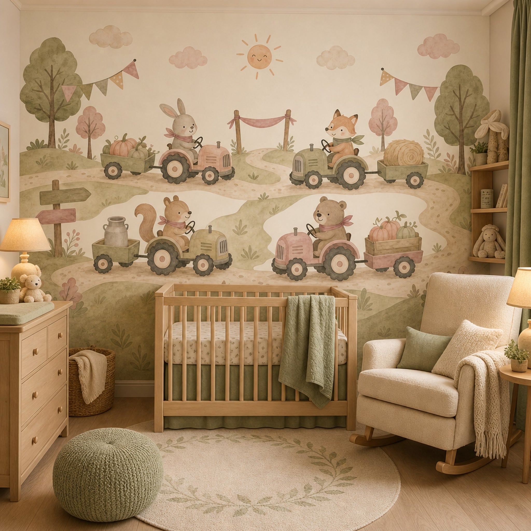 Pastel Farm Wallpaper Watercolor Cute Animals Wall Mural