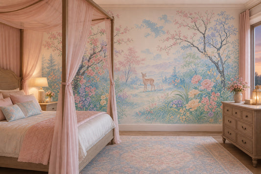 Watercolor Texture Wallpaper Pastel Forest Floral Landscape Removable Wall Decor