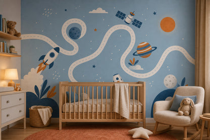 Space Wallpaper Rocket Whimsical Removable Wall Decor
