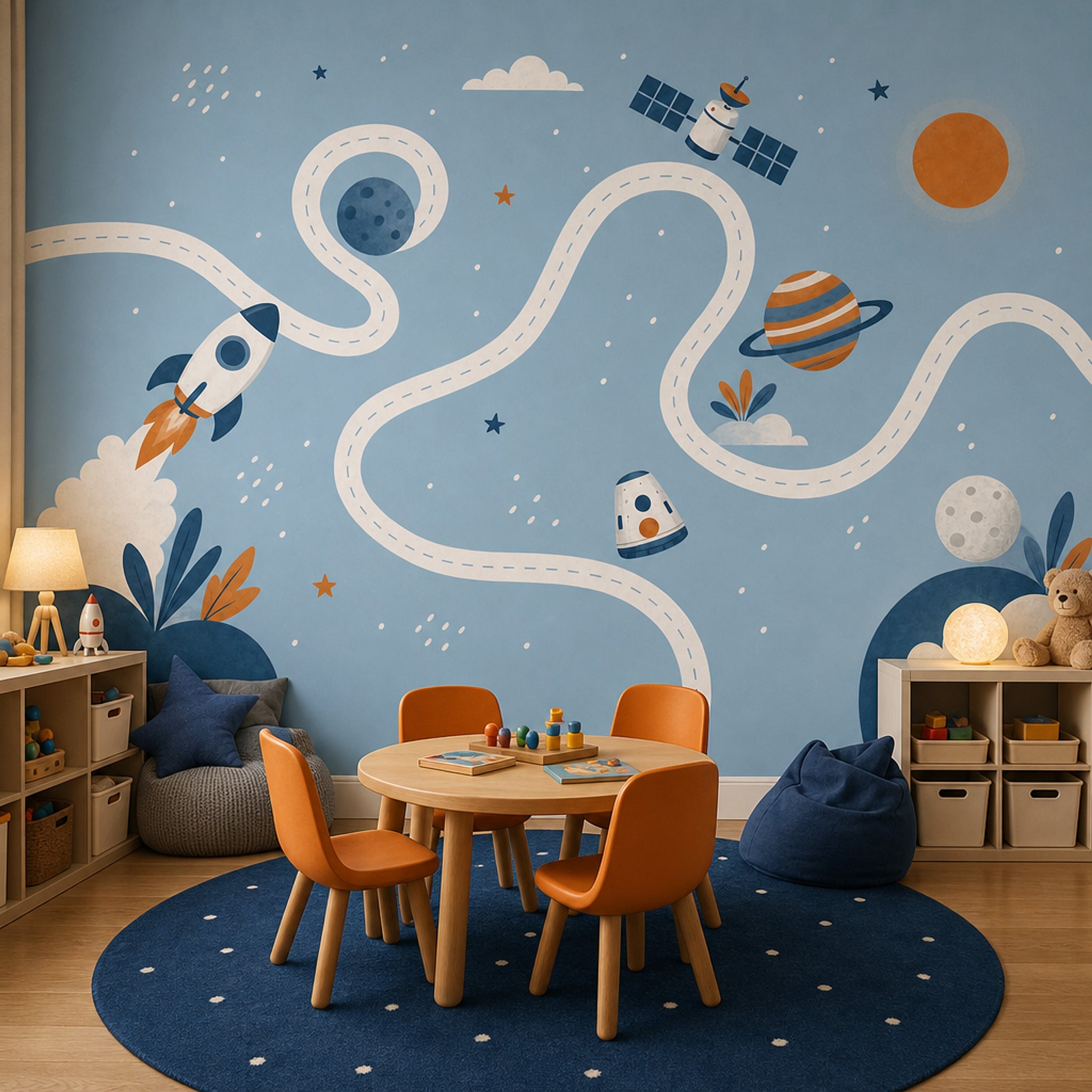 Space Wallpaper Rocket Whimsical Removable Wall Decor