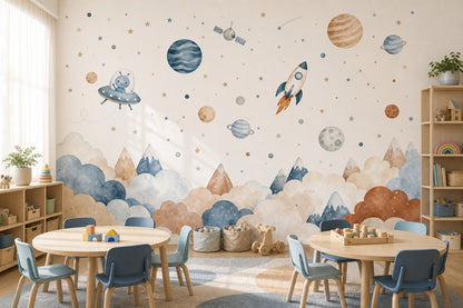 Space Wallpaper Watercolor Planets Removable Wall Decor