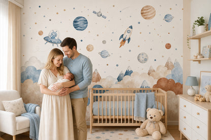 Space Wallpaper Watercolor Planets Removable Wall Decor