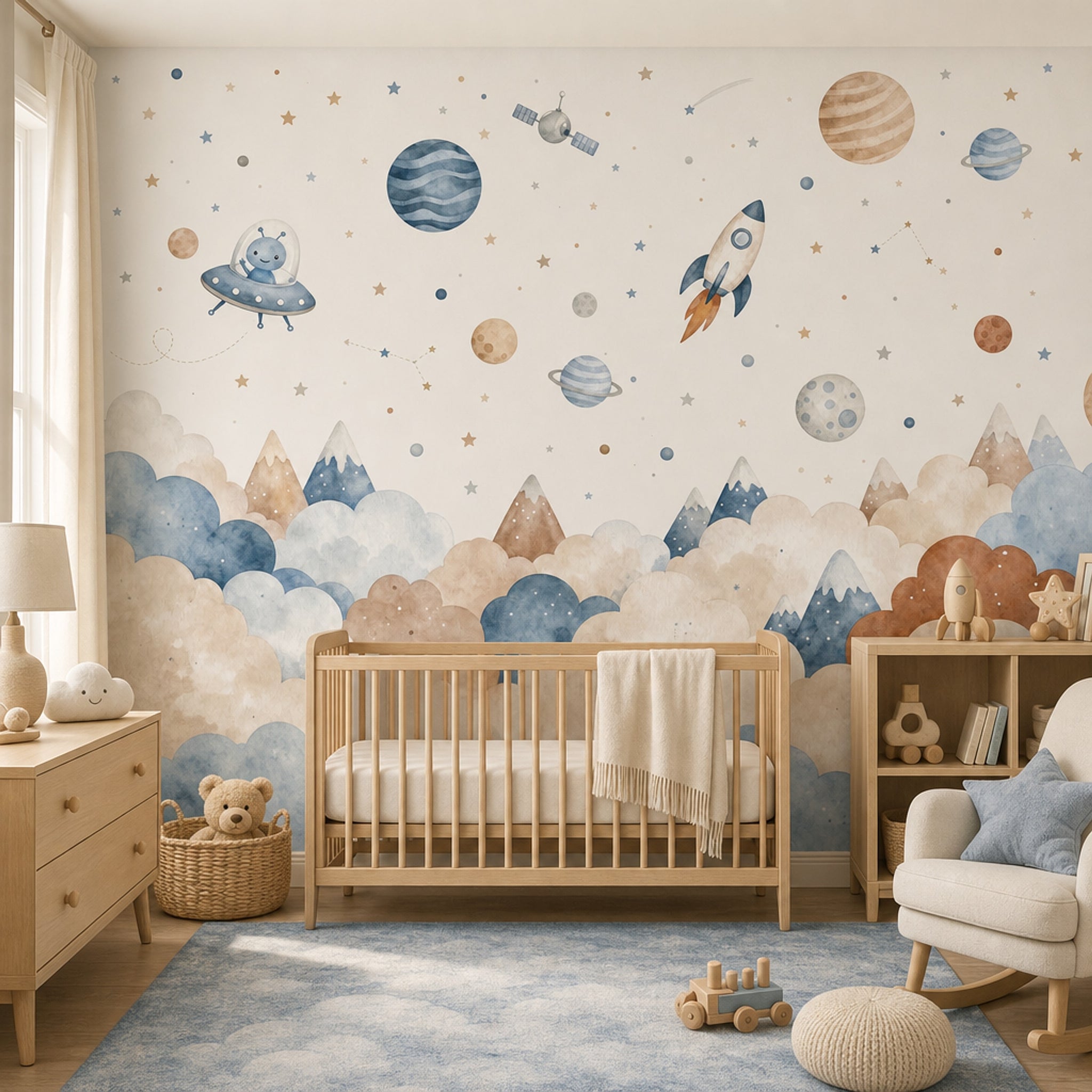 Space Wallpaper Watercolor Planets Removable Wall Decor