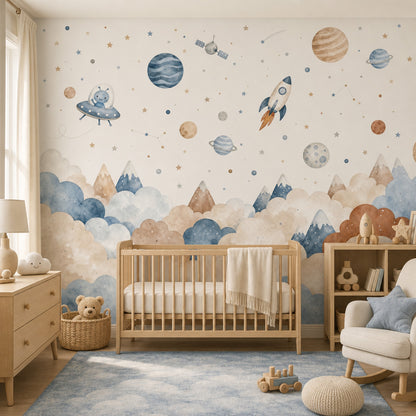 Space Wallpaper Watercolor Planets Removable Wall Decor