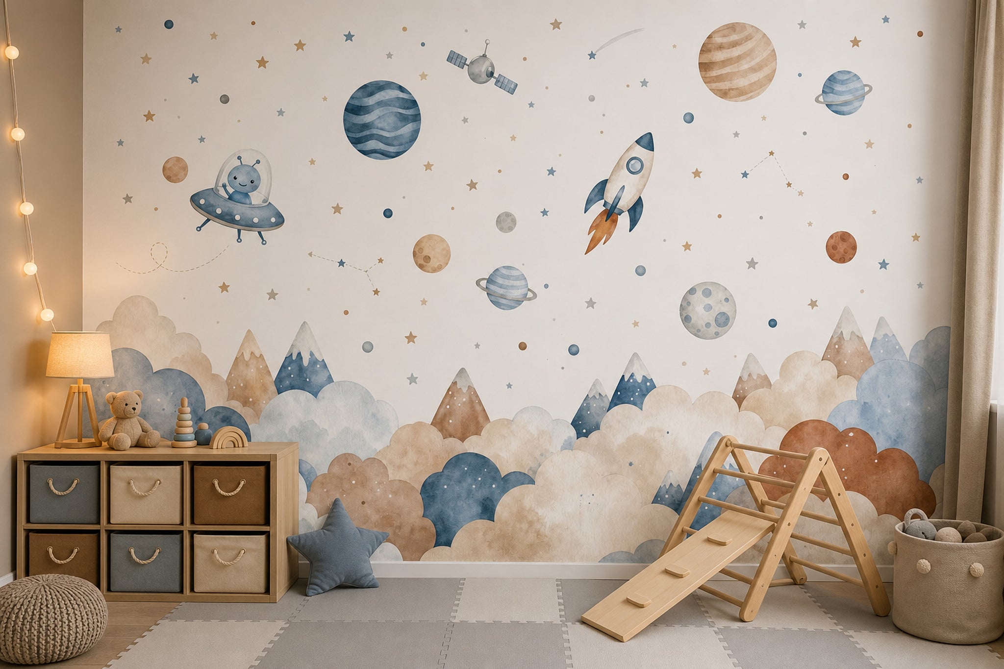 Space Wallpaper Watercolor Planets Removable Wall Decor