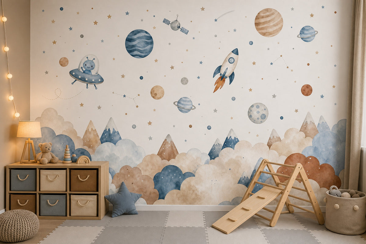 Space Wallpaper Watercolor Planets Removable Wall Decor – Ready-to-Ship Outlet