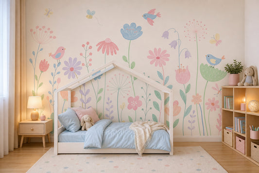 Pastel Floral Wallpaper Watercolor Removable Whimsical Meadow Wall Decor
