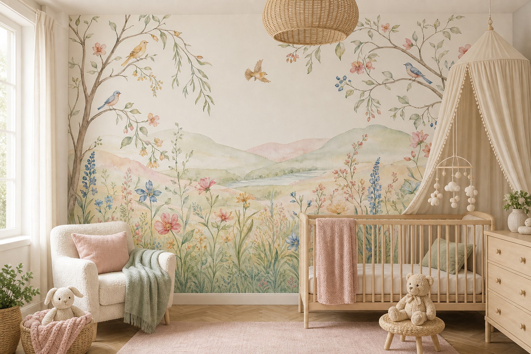 Wildflower Meadow Wallpaper Watercolor Spring Blossoms Wall Mural