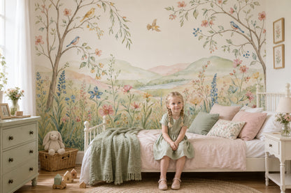 Wildflower Meadow Wallpaper Watercolor Spring Blossoms Wall Mural
