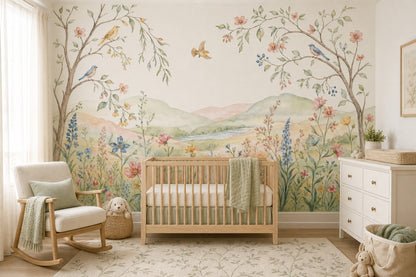 Wildflower Meadow Wallpaper Watercolor Spring Blossoms Wall Mural