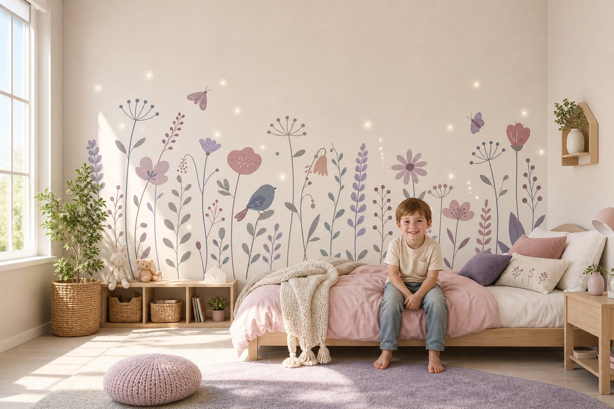 Wildflowers Wallpaper Pastel Removable Butterflies Wall Decor