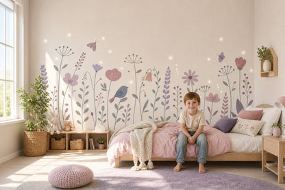 Wildflowers Wallpaper Pastel Removable Butterflies Wall Decor