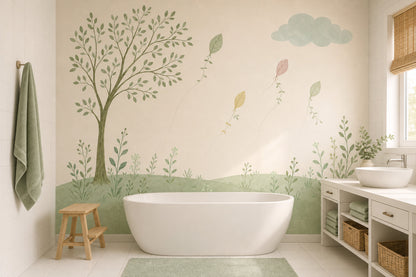 Watercolor Landscape Wallpaper Tree Illustration Leaf Kites Removable Wall Decor