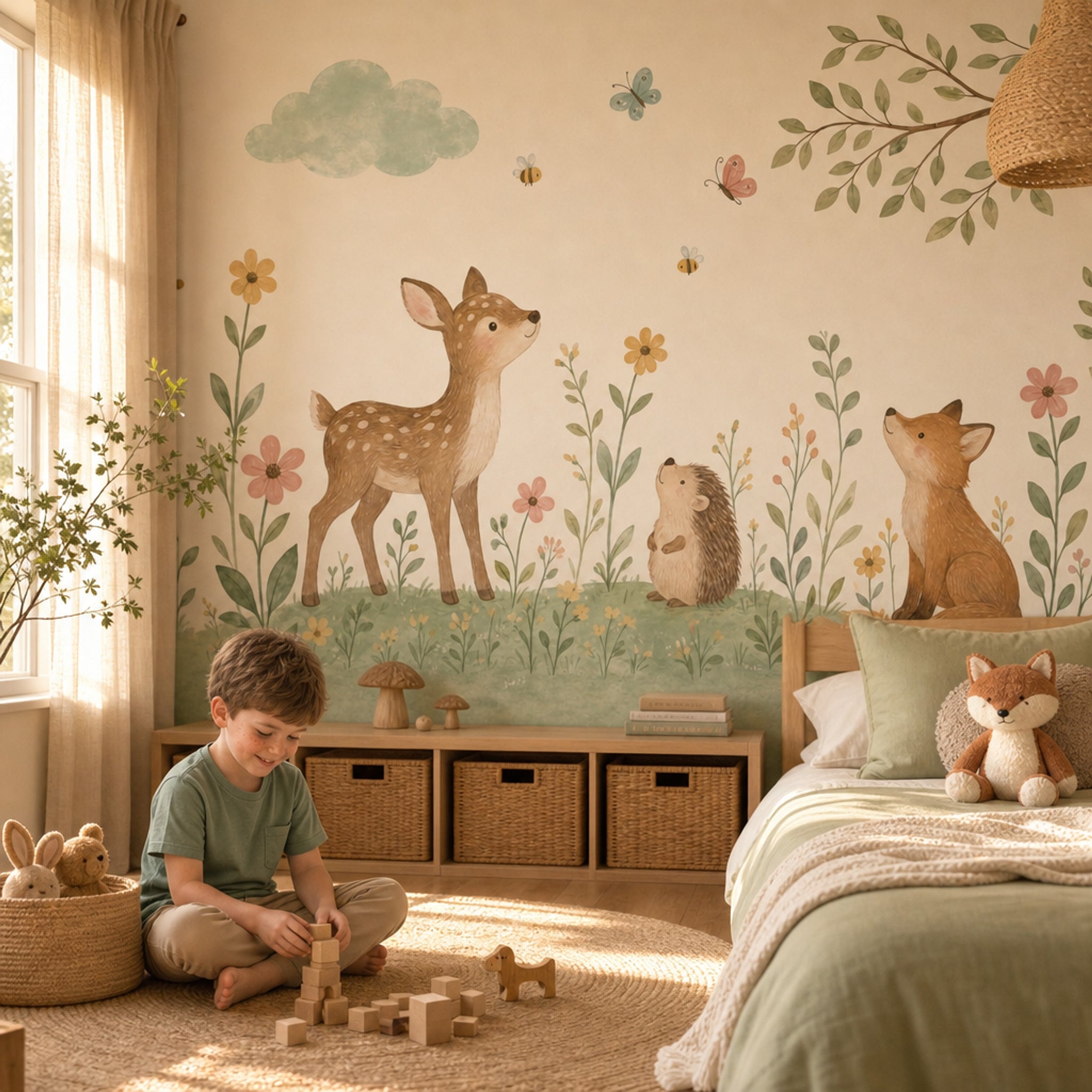 Woodland Animals Wallpaper Nursery Wallpaper Watercolor Wall Mural