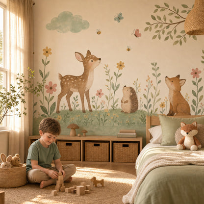 Woodland Animals Wallpaper Nursery Wallpaper Watercolor Wall Mural
