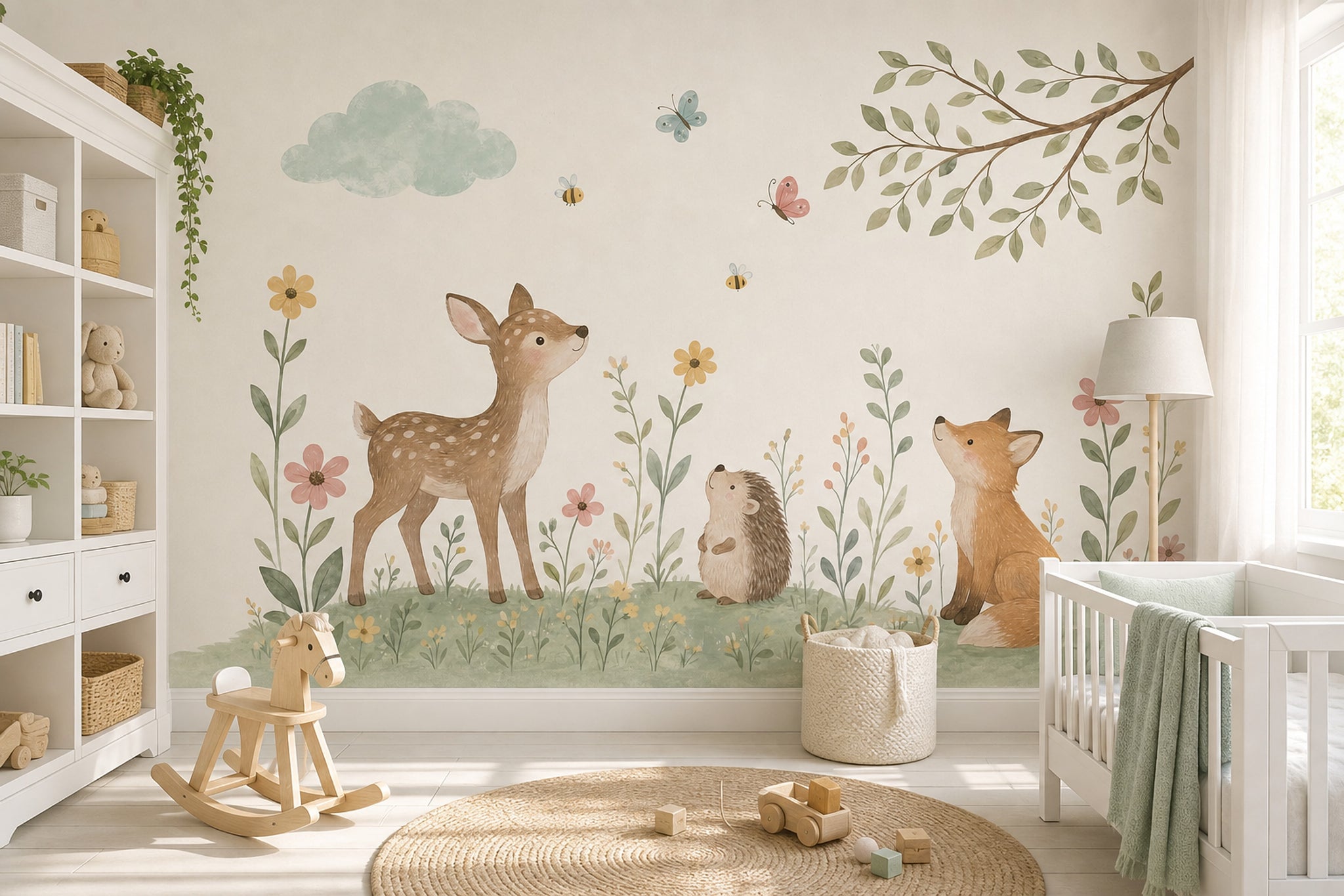 Woodland Animals Wallpaper Nursery Wallpaper Watercolor Wall Mural