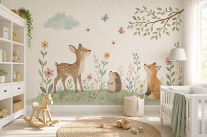 Woodland Animals Wallpaper Nursery Wallpaper Watercolor Wall Mural