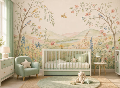 Wildflower Meadow Wallpaper Watercolor Spring Blossoms Wall Mural