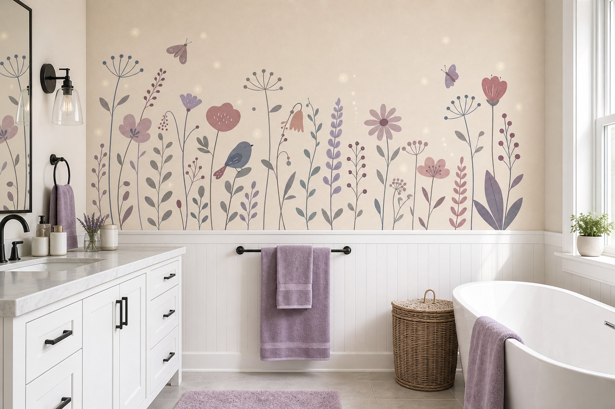 Wildflowers Wallpaper Pastel Removable Butterflies Wall Decor