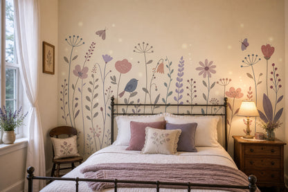 Wildflowers Wallpaper Pastel Removable Butterflies Wall Decor