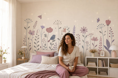Wildflowers Wallpaper Pastel Removable Butterflies Wall Decor