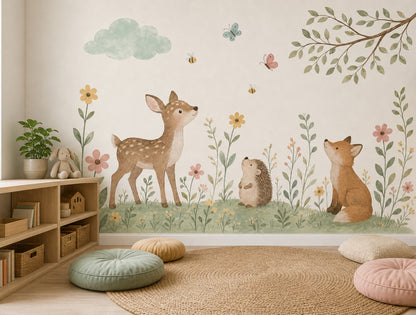 Woodland Animals Wallpaper Nursery Wallpaper Watercolor Wall Mural