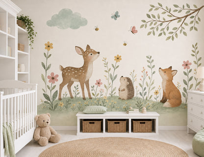 Woodland Animals Wallpaper Nursery Wallpaper Watercolor Wall Mural