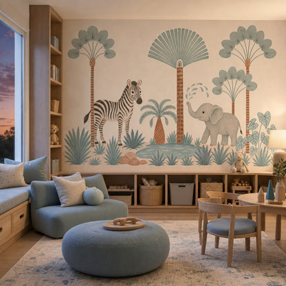 Safari Landscape Wallpaper Zebra Removable Elephant Wall Decor