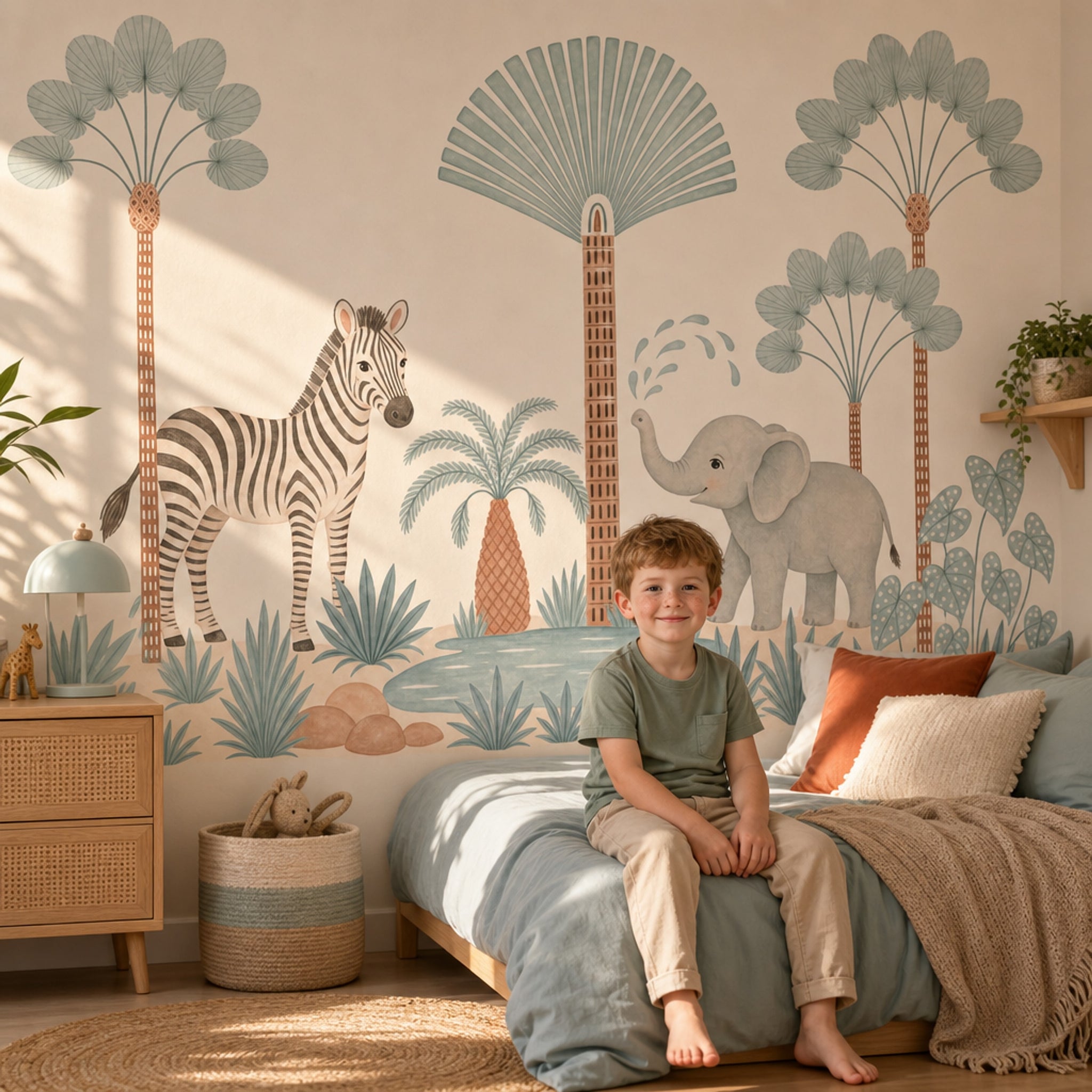 Safari Landscape Wallpaper Zebra Removable Elephant Wall Decor