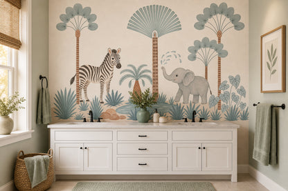 Safari Landscape Wallpaper Zebra Removable Elephant Wall Decor
