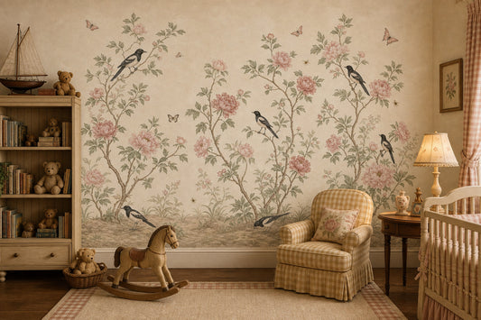 Vintage Floral Wallpaper Chinoiserie Removable Birds On Branches Wall Decor