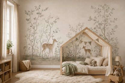 Woodland Wallpaper Deer Vintage Nature Wall Mural