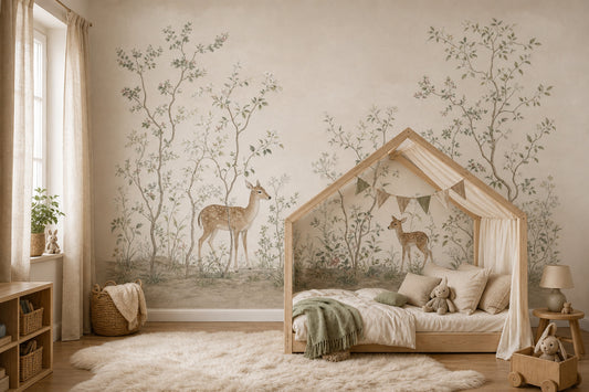 Woodland Wallpaper Deer Vintage Nature Wall Mural