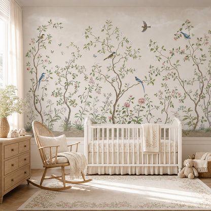 Botanical Wallpaper Floral Branches Removable Birds Wall Decor